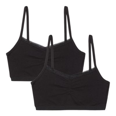 Pack of two girls' black lace trim crop tops